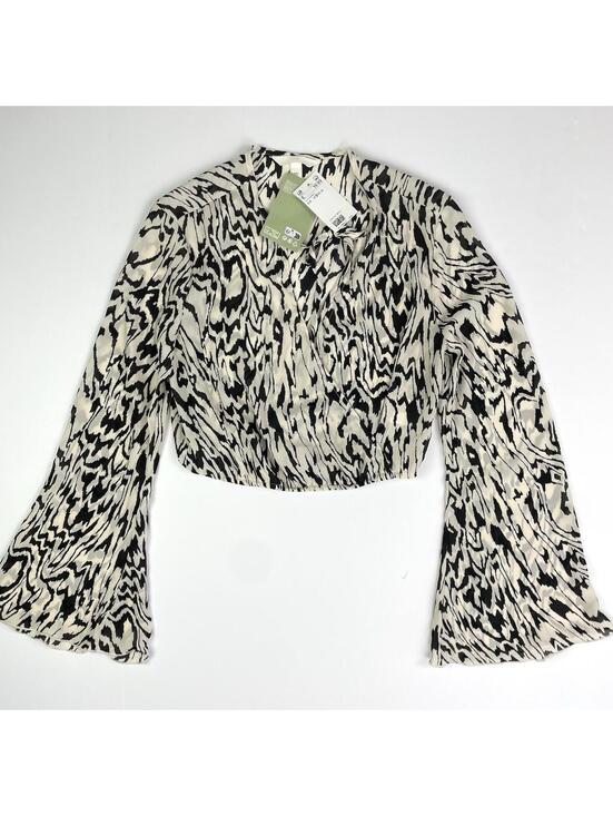 H&M Tops - H&M Zebra Print Cropped Wrap Blouse S NWT Bell Sleeve Abstract Animal Top